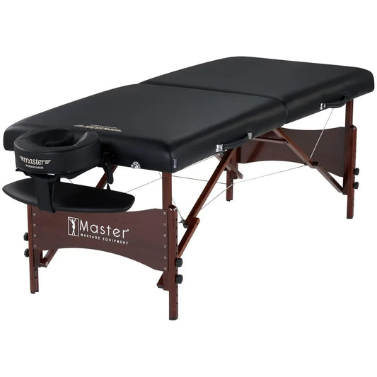 Master Massage Newport Portable Massage Table Package with Denser 2.5" Cushion, Walnut Stained Hardwood, Steel Support Cables, P