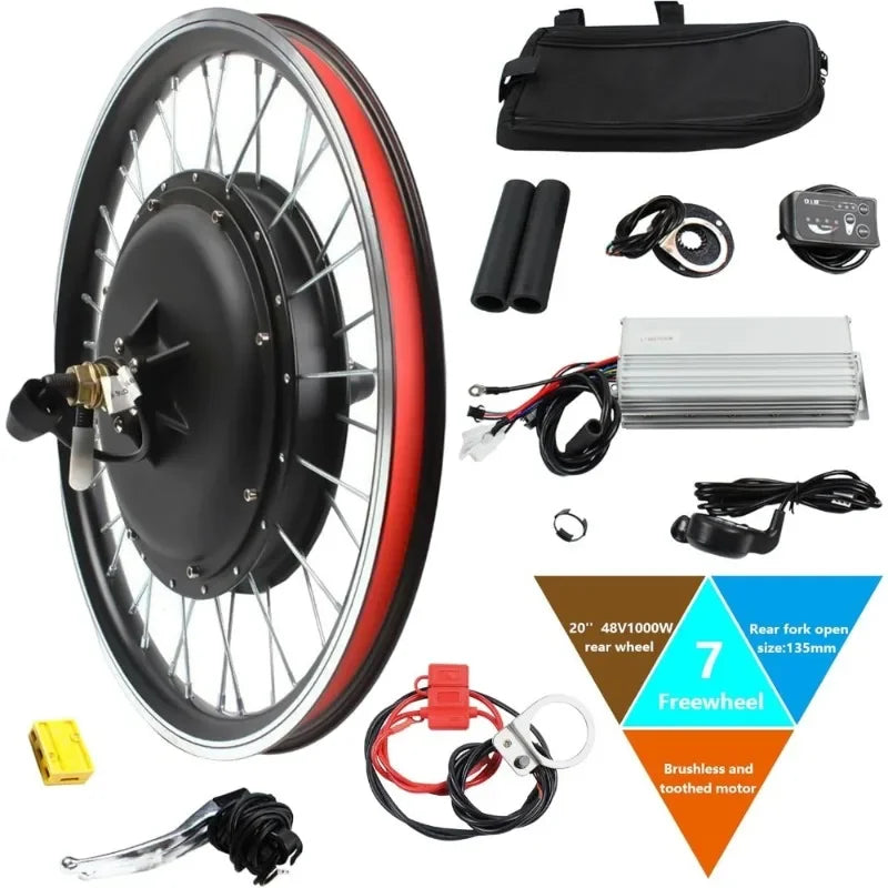 20inch Electric Bicycle Rear Wheel Conversion Kit 48V 1000W Brushless Toothed Motor Hub with LCD Display for 20inch Bike E-Bike