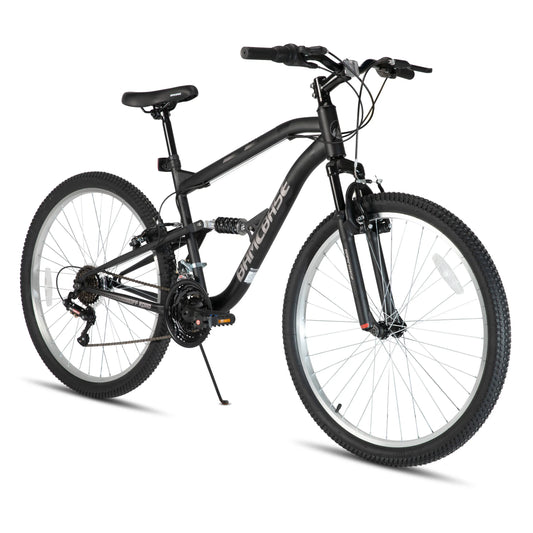 Hiland Men's Adult Mountain Bike, 26-inch Wheel Full Suspension Body, 18 Speeds, V Brakes, with Shock Absorbing Front Fork