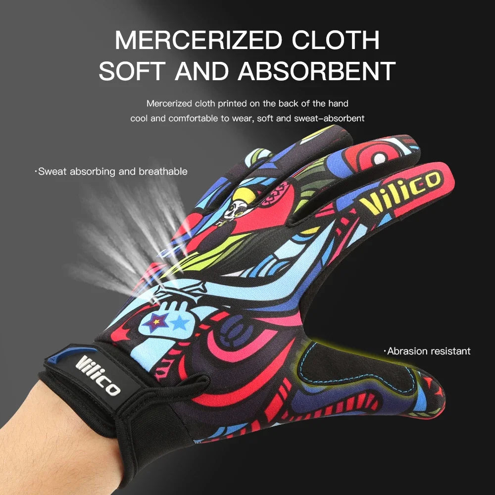 Print Cycling Gloves Bike Bicycle Sports Full Finger Hiking Gloves Mesh Winter Gloves Women