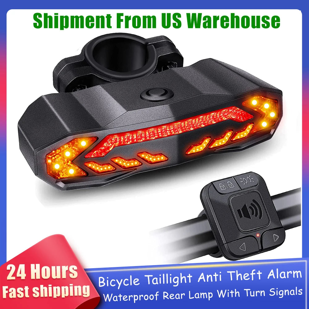 Elecpow Smart Bike Taillight Bike Anti Theft Alarm Horn With Remote Rechargeable Waterproof Bicycle Rear Lamp With Turn Signals