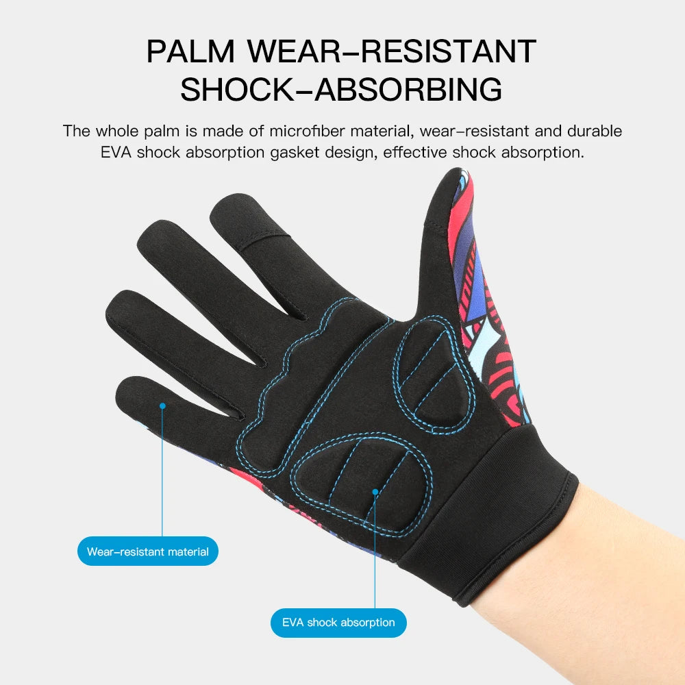 Print Cycling Gloves Bike Bicycle Sports Full Finger Hiking Gloves Mesh Winter Gloves Women