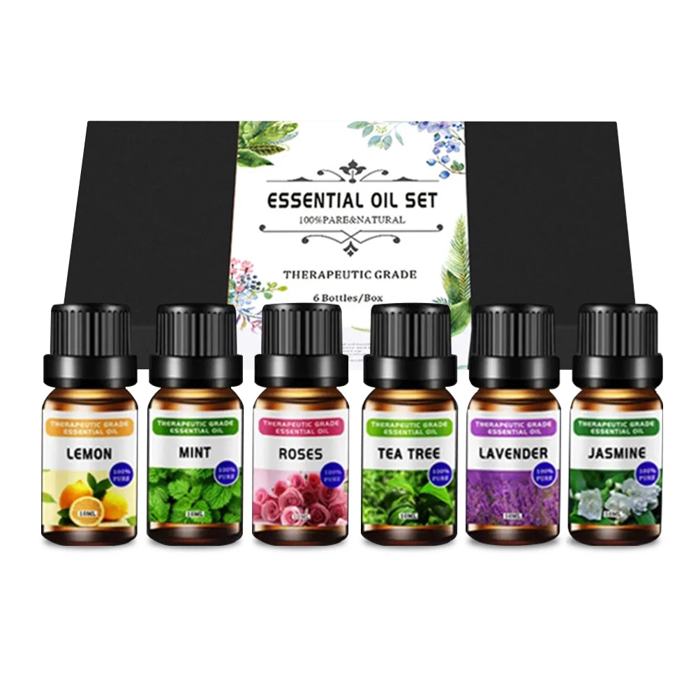 6pcs Essential Oil Set 10ml pure natural aromatherapy essential oil Lemon Mint Rose Tea Tree Lavender Jasmine diffusing Candle.