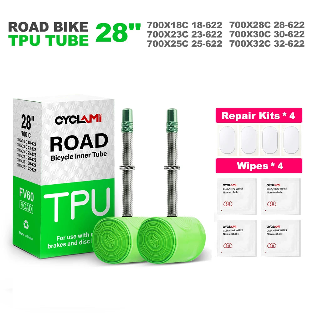 2pcs CYCLAMI 38g Ultralight Bike Inner Tube 700 X18 23 25 28 Road Bicycle TPU Material Tire 60mm Length French Valve Super Light