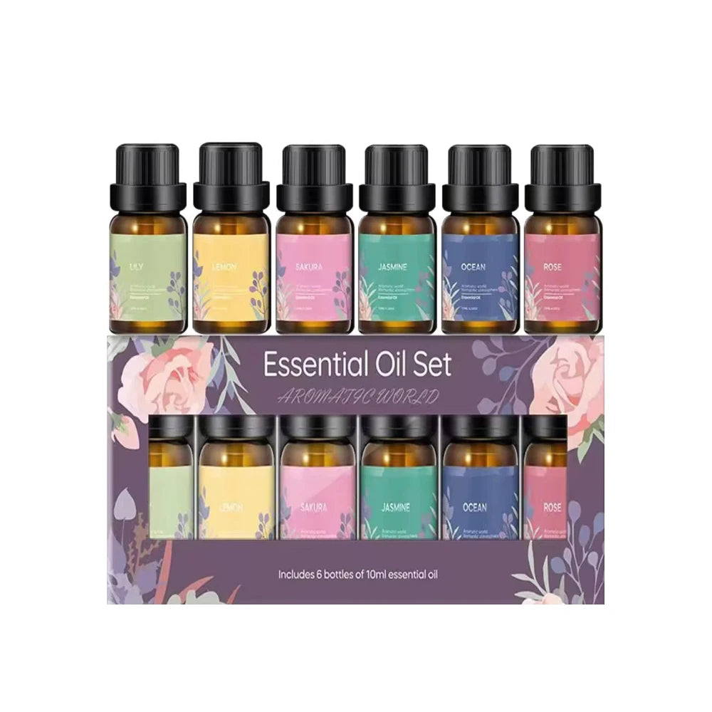6-Piece Essential Oil Set with 6 Fragrance Options -Oils for Aromatherapy, Used For Diffuser Aroma Relax (Includes Lily,Jasmine,