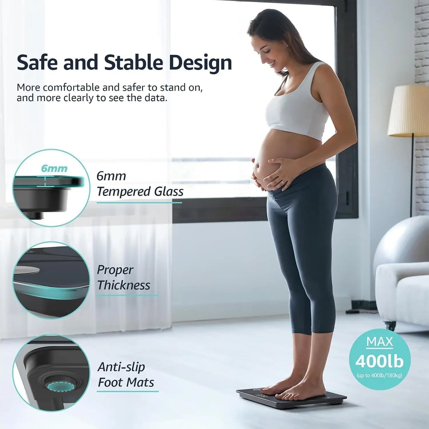 Digital Bathroom Smart Scale, 13 Body Composition Analyzer, Syncs with Apps for BMI Health Monitor up to 400lbs - Black