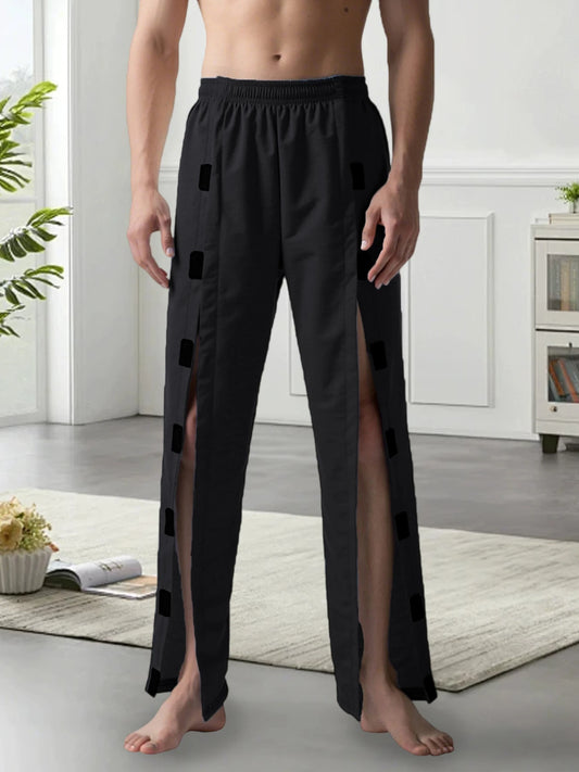 Men s Adjustable Waistband Solid Color Tear Away Pants with Open Bottom Design for Post-Surgery Comfort and Convenience