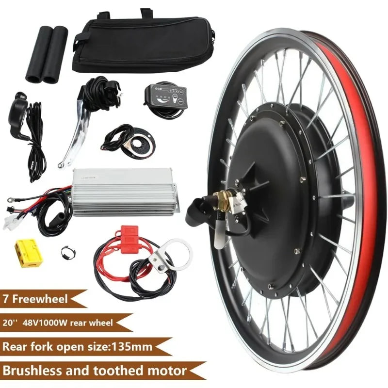 20inch Electric Bicycle Rear Wheel Conversion Kit 48V 1000W Brushless Toothed Motor Hub with LCD Display for 20inch Bike E-Bike