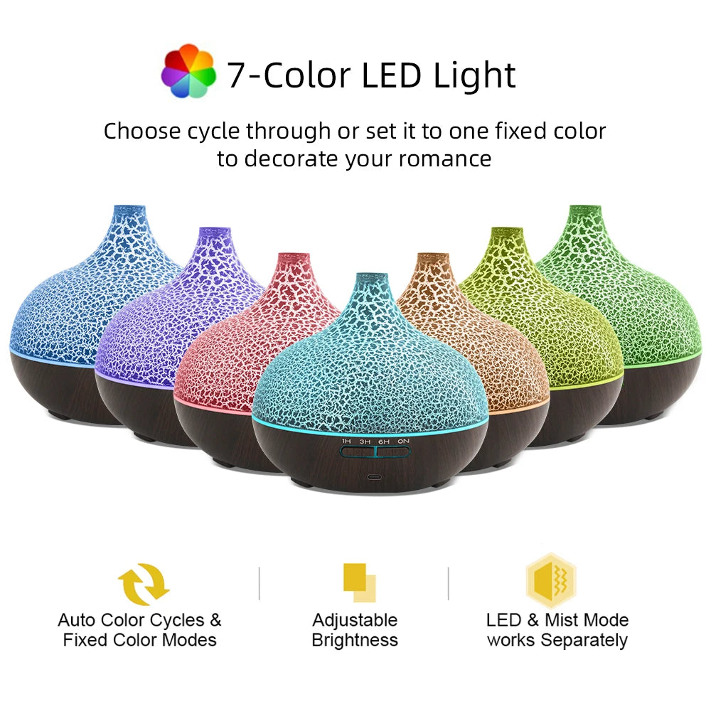 550ml Aromatherapy Diffuser  Crack Design, Auto Shut Off, Ultra Quiet for Home & Sleep