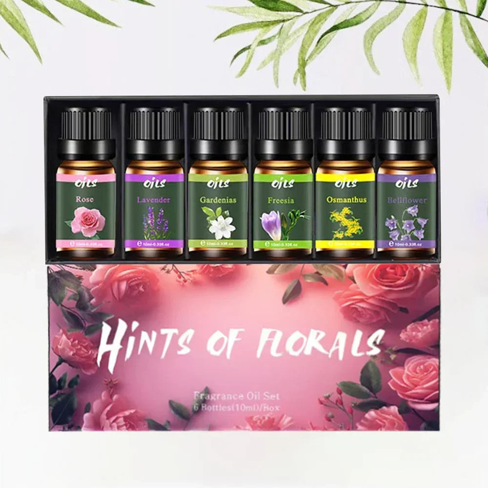 Luxury Essential Oil Collection (6 x 10ml) - Premium Floral Blends Including Gardenias & Freesia | Holiday Gift Box for Women/Me