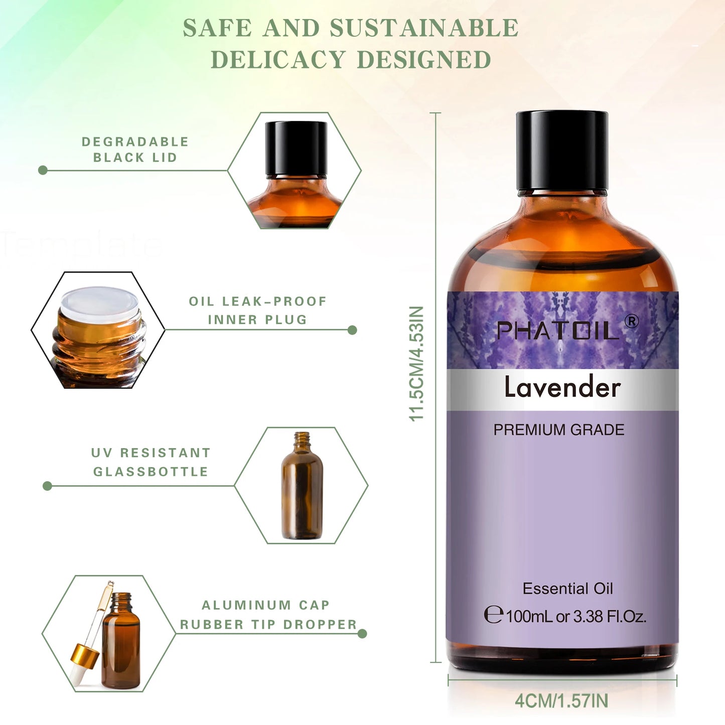 PHATOIL 100ml Pure Natural Essential Oils For Diffuser Candle Making Lavender Jasmine Vanilla Eucalyptus Aroma Essential Oil