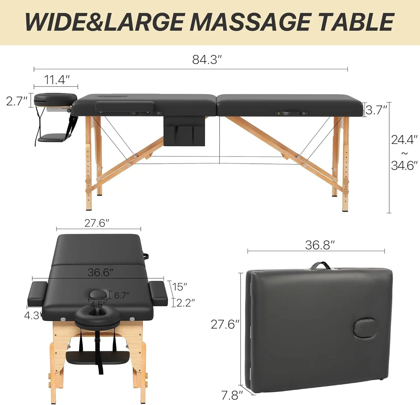 Portable Foldable Massage Table with Memory Foam, Adjustable Height, Easy Setup for Home Salon Spa Tattoo Use