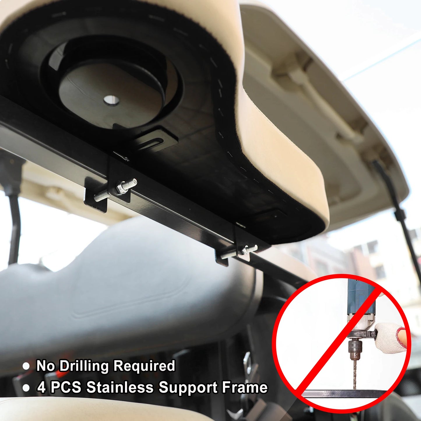 Roykaw Golf Cart Armrest with Cup Holder Compatible with EZGO Club Car Yamaha - Upgrade Support Frame/No Drilling Required-Beige