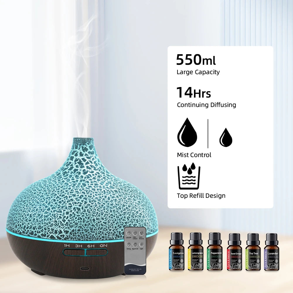 550ml Aromatherapy Diffuser  Crack Design, Auto Shut Off, Ultra Quiet for Home & Sleep