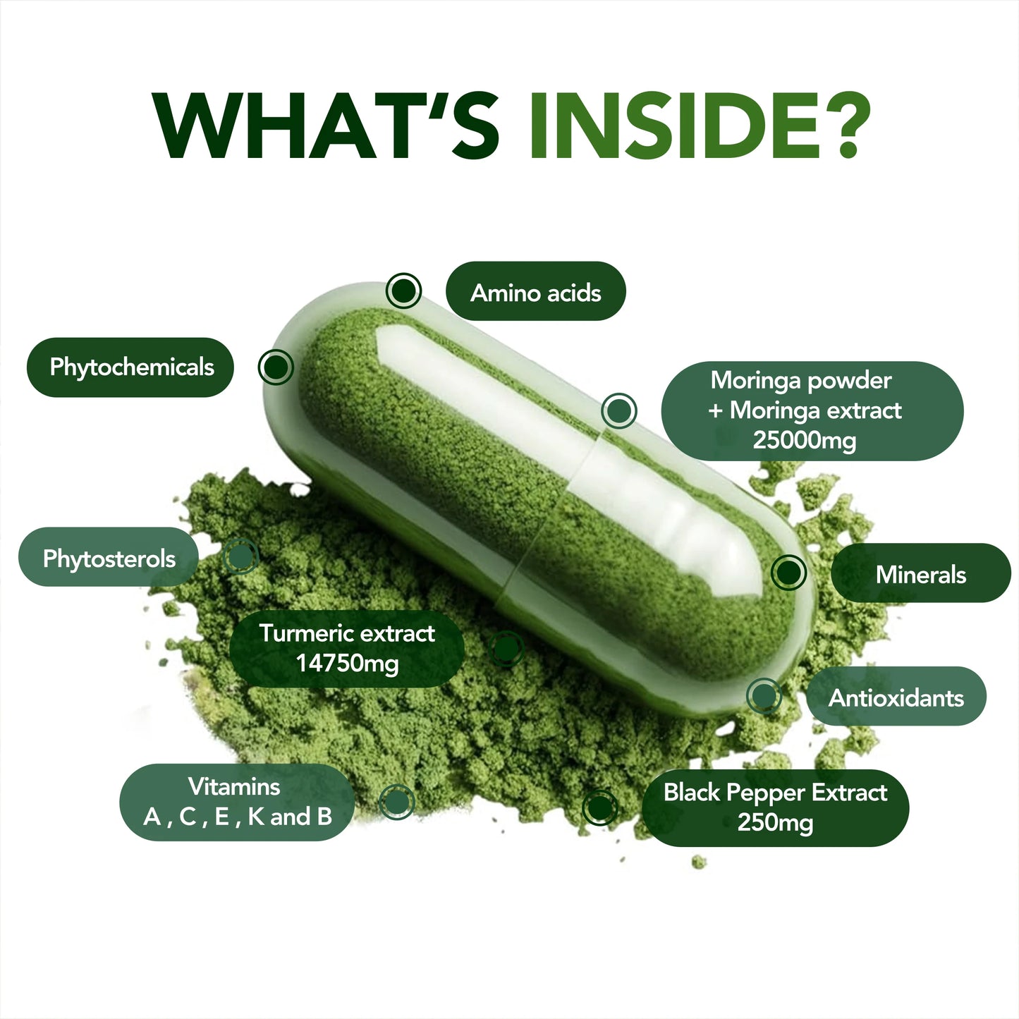 AHETE Moringa Capsules with Turmeric & Black Pepper - Glowing Skin, Antioxidant, Detox & Slimming Support, Vegan