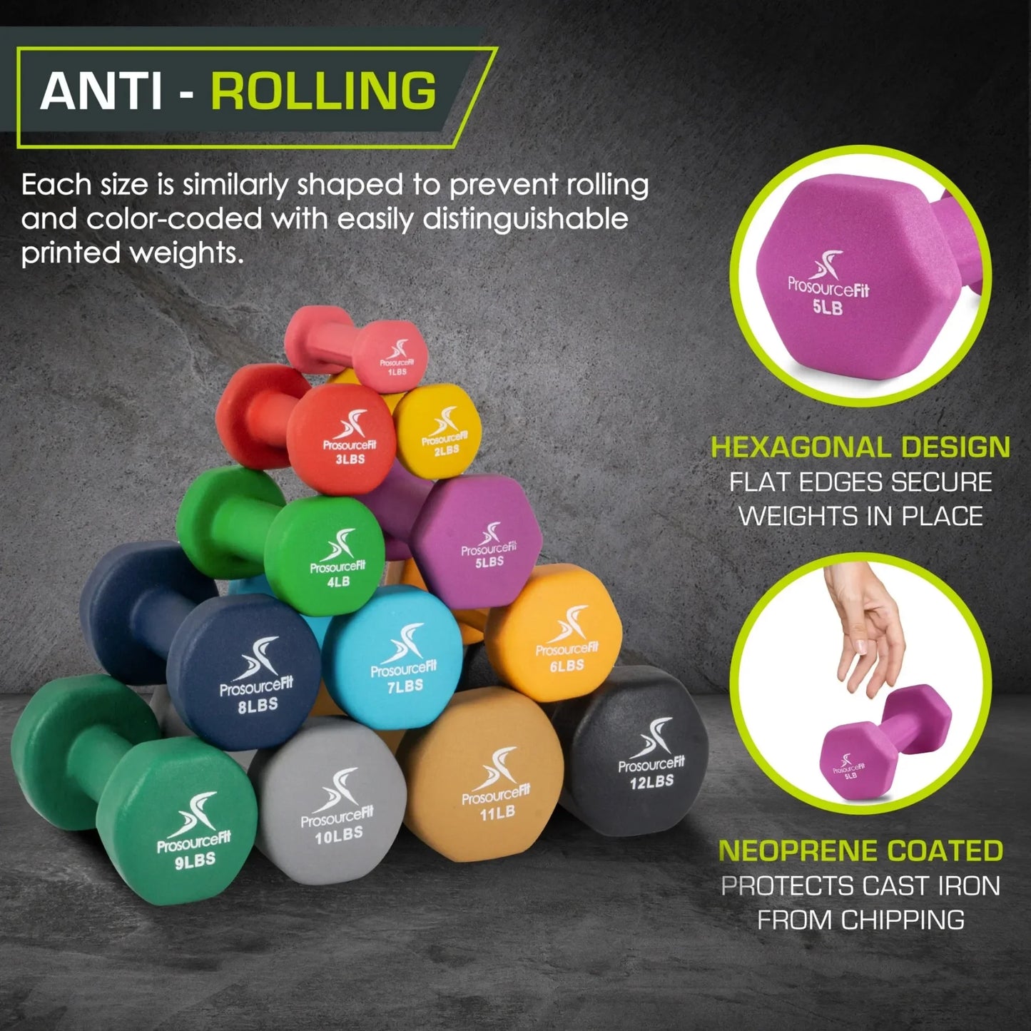 Neoprene Coated Dumbbells - Set of 2 (5 lbs each), Dumbbell Set, Dumbbells, Hexagonal, Versatile
