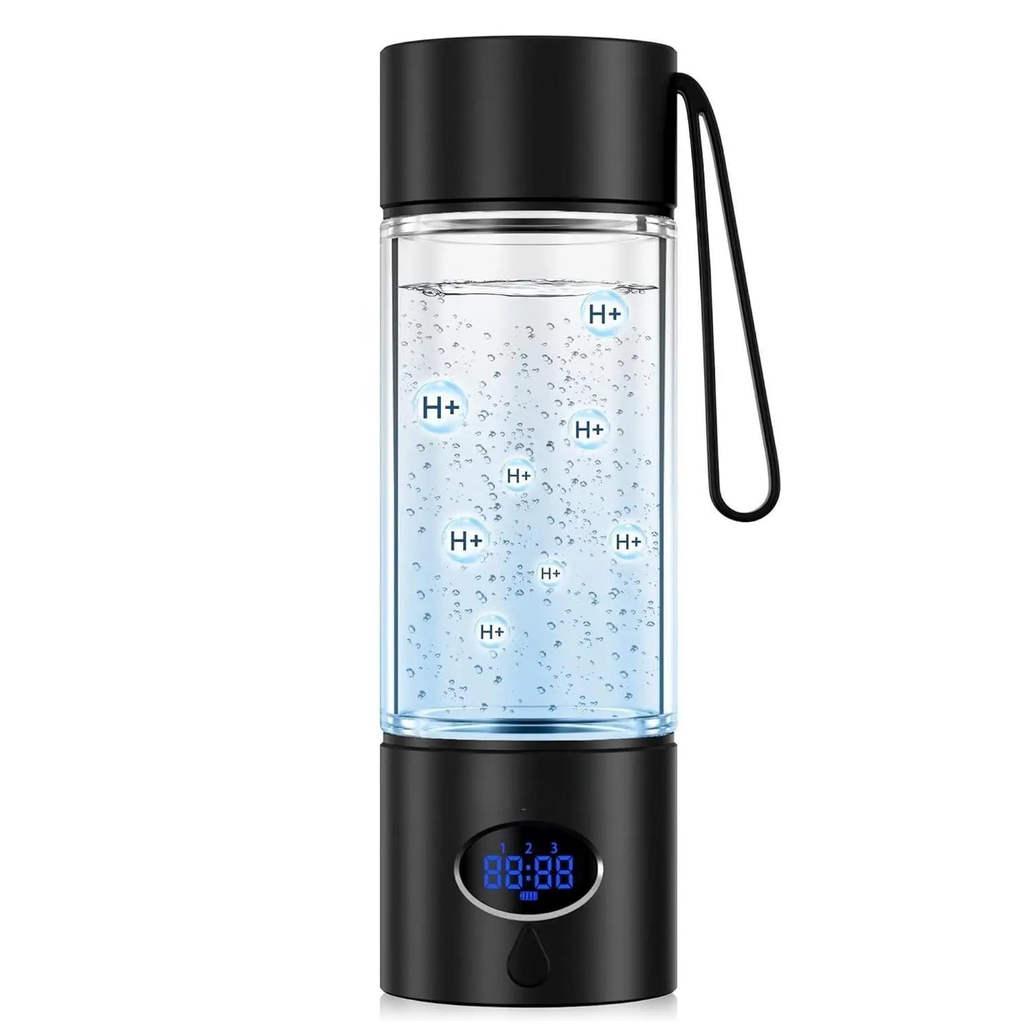 Hydrogen Water Bottle - 5000 PPB in 8 Minutes, Cyclic Mode for 8 Hours, Self Clean, Aluminum & Glass, 360ml Capacity, for Travel