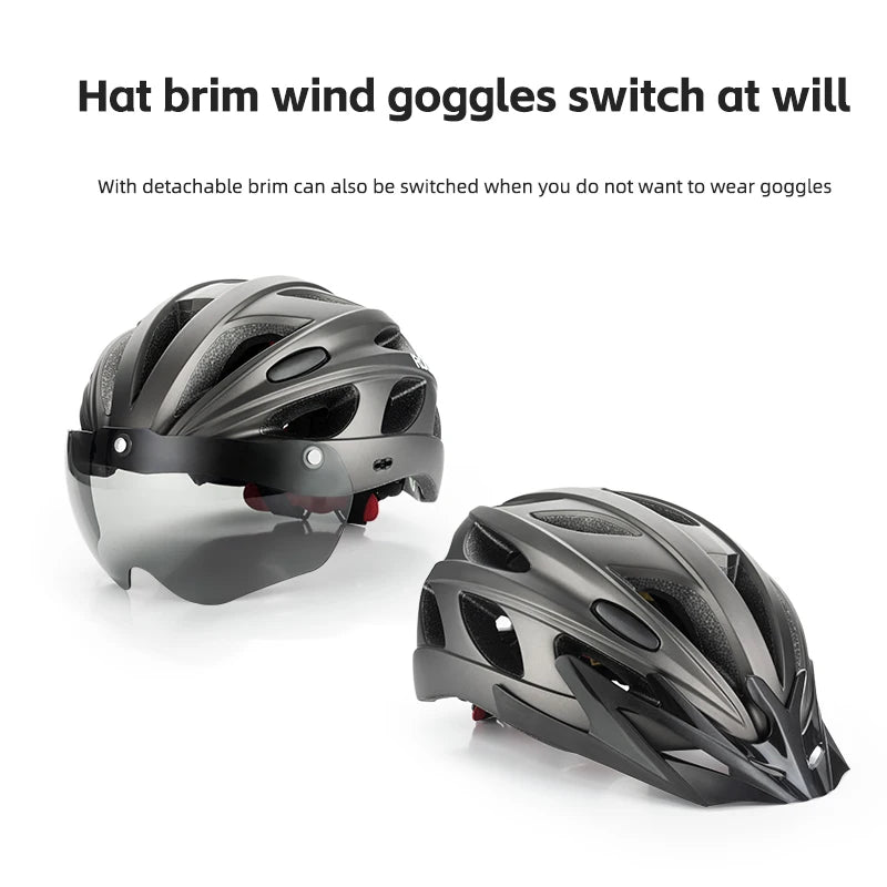 ROCKBROS Cycling Helmet Lightweight Integrated Helmet Head Protection Safety Helmet With Goggles Men Women MTB Road Bike Helmet