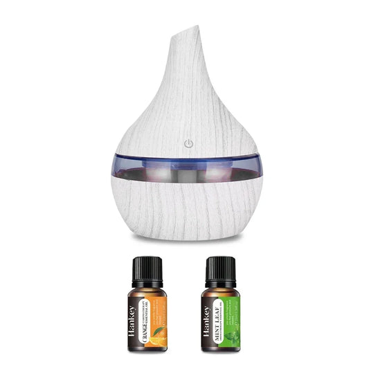 300ml Wood Grain Humidifier Diffuser USB, Essential Oil, 2 Aroma Oils