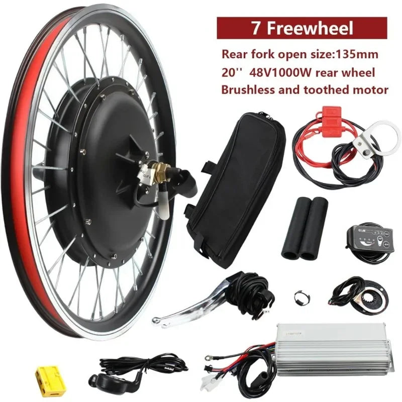 20inch Electric Bicycle Rear Wheel Conversion Kit 48V 1000W Brushless Toothed Motor Hub with LCD Display for 20inch Bike E-Bike