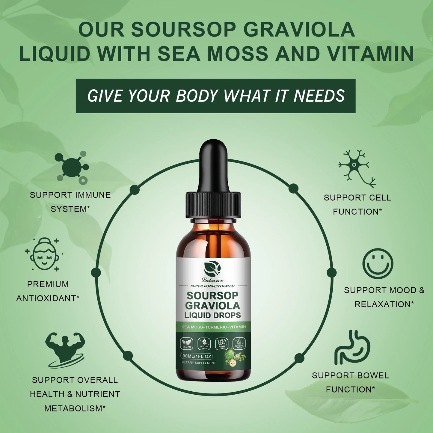 30ML Soursop Graviola Extract Drops Support Immunity and Digestion ,Metabolism Health, Detox and Antioxidation Gluten-Free