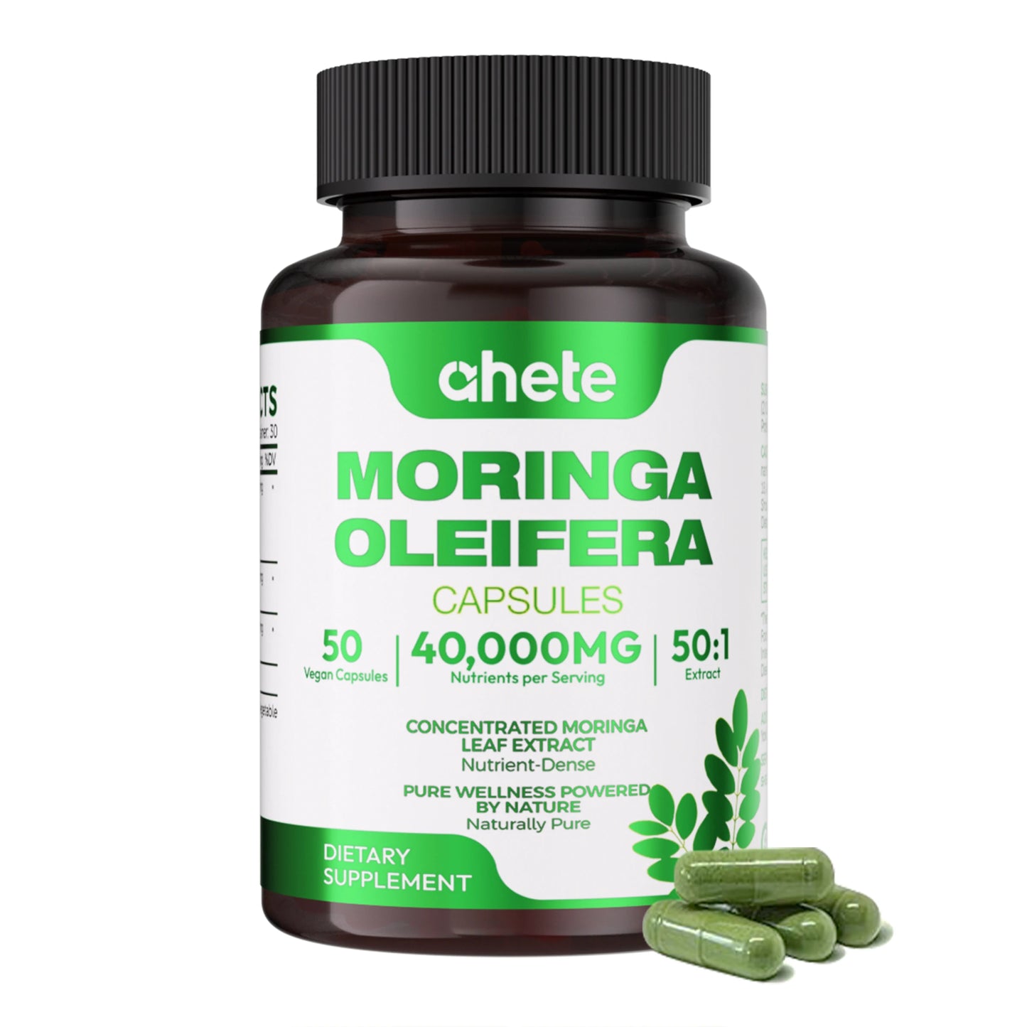 AHETE Moringa Capsules with Turmeric & Black Pepper - Glowing Skin, Antioxidant, Detox & Slimming Support, Vegan