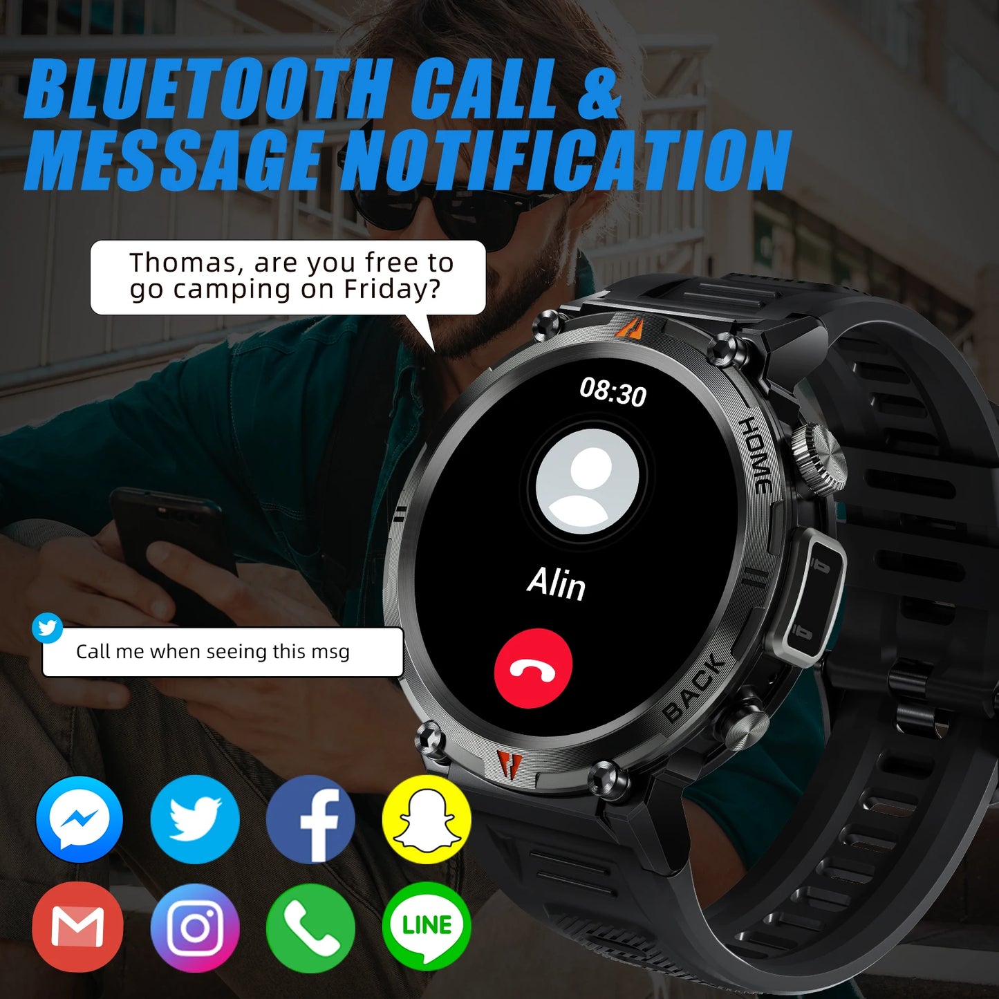 LaNikar KE3 Black Bluetooth Call Smart Watch Men Full Touch Screen Health Monitor With Flashlight Men SmartWatch For ios  Androi