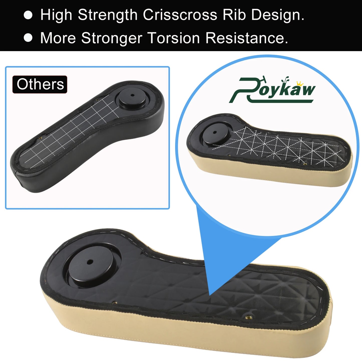 Roykaw Golf Cart Armrest with Cup Holder Compatible with EZGO Club Car Yamaha - Upgrade Support Frame/No Drilling Required-Beige