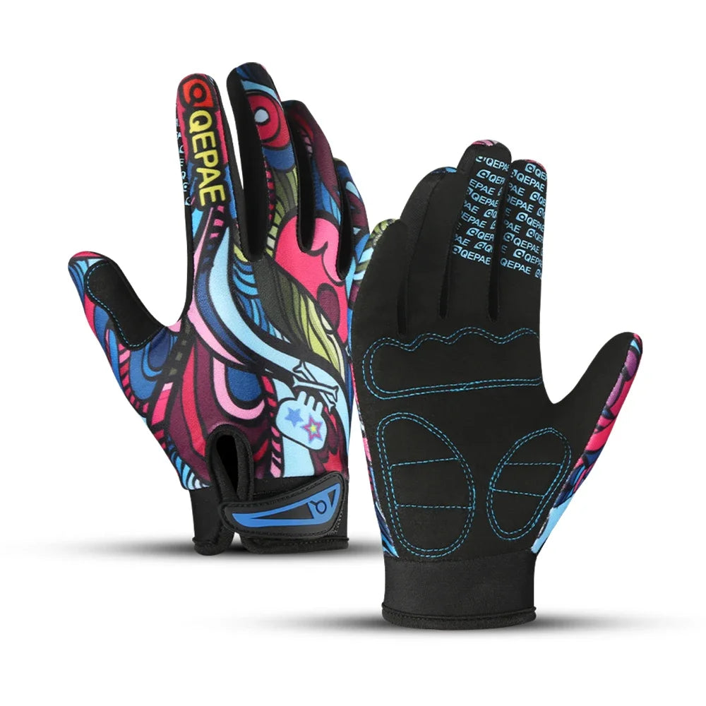 Print Cycling Gloves Bike Bicycle Sports Full Finger Hiking Gloves Mesh Winter Gloves Women
