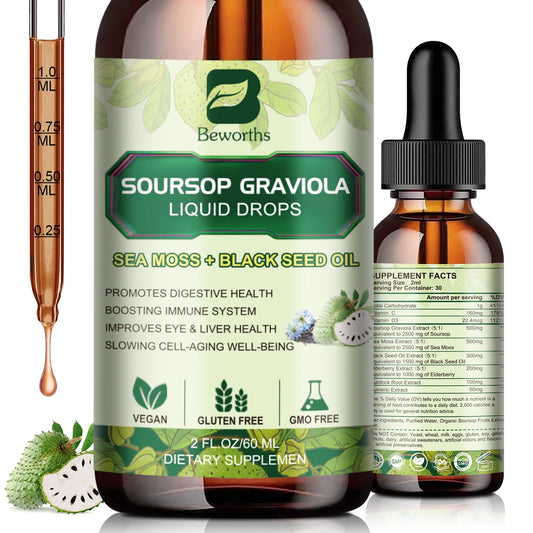 BEWORTHS Sea Moss & Soursop Graviola Extract Drops Support Immunity Digestion and Kidney Health Inflammatory Support Gluten-Free
