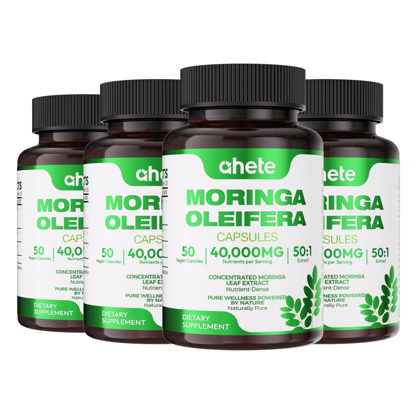 AHETE Moringa Capsules with Turmeric & Black Pepper - Glowing Skin, Antioxidant, Detox & Slimming Support, Vegan