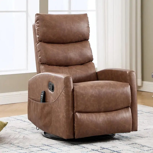 Heat Massage Recliner Chair with Rocker and Swivel, Fabric, Living Room, Yellow