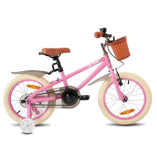 Hiland 14 16 18 Inch Children's Bicycle with Stabilisers, Green/Pink Girls Bicycle, Handbrake and Coaster Brake, with Basket