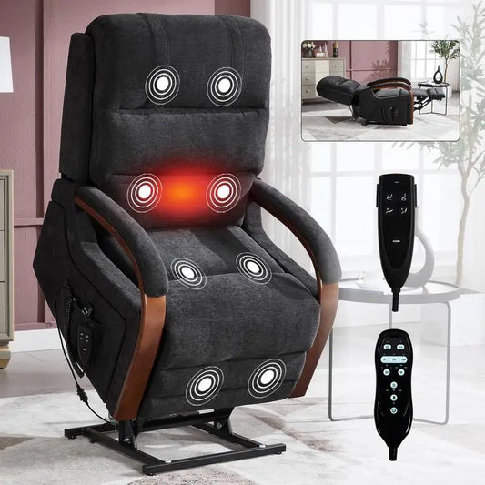 Dual Motor Infinite Position Lift Recliner Chair with Heat Massage, Heavy Duty Motion Mechanism, Solid Wood Armrests, Supports