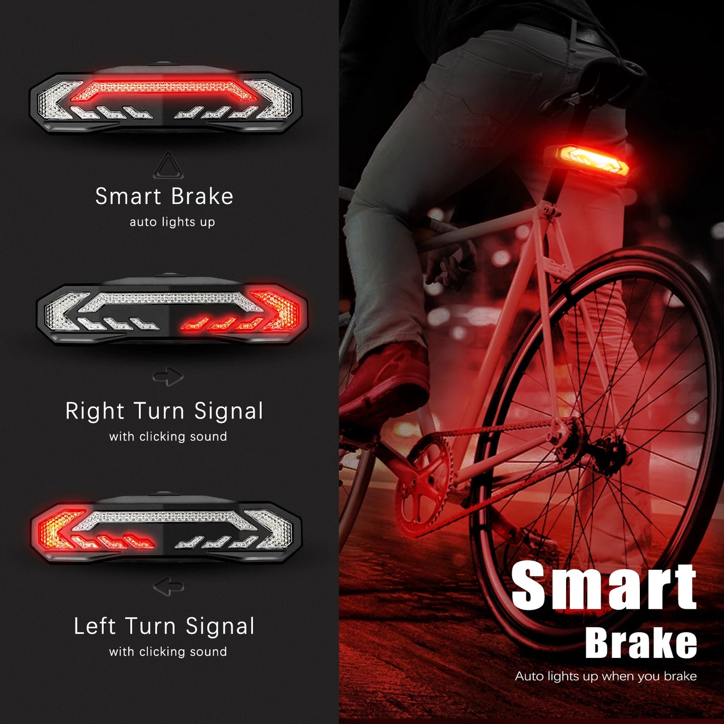 Elecpow Smart Bike Taillight Bike Anti Theft Alarm Horn With Remote Rechargeable Waterproof Bicycle Rear Lamp With Turn Signals
