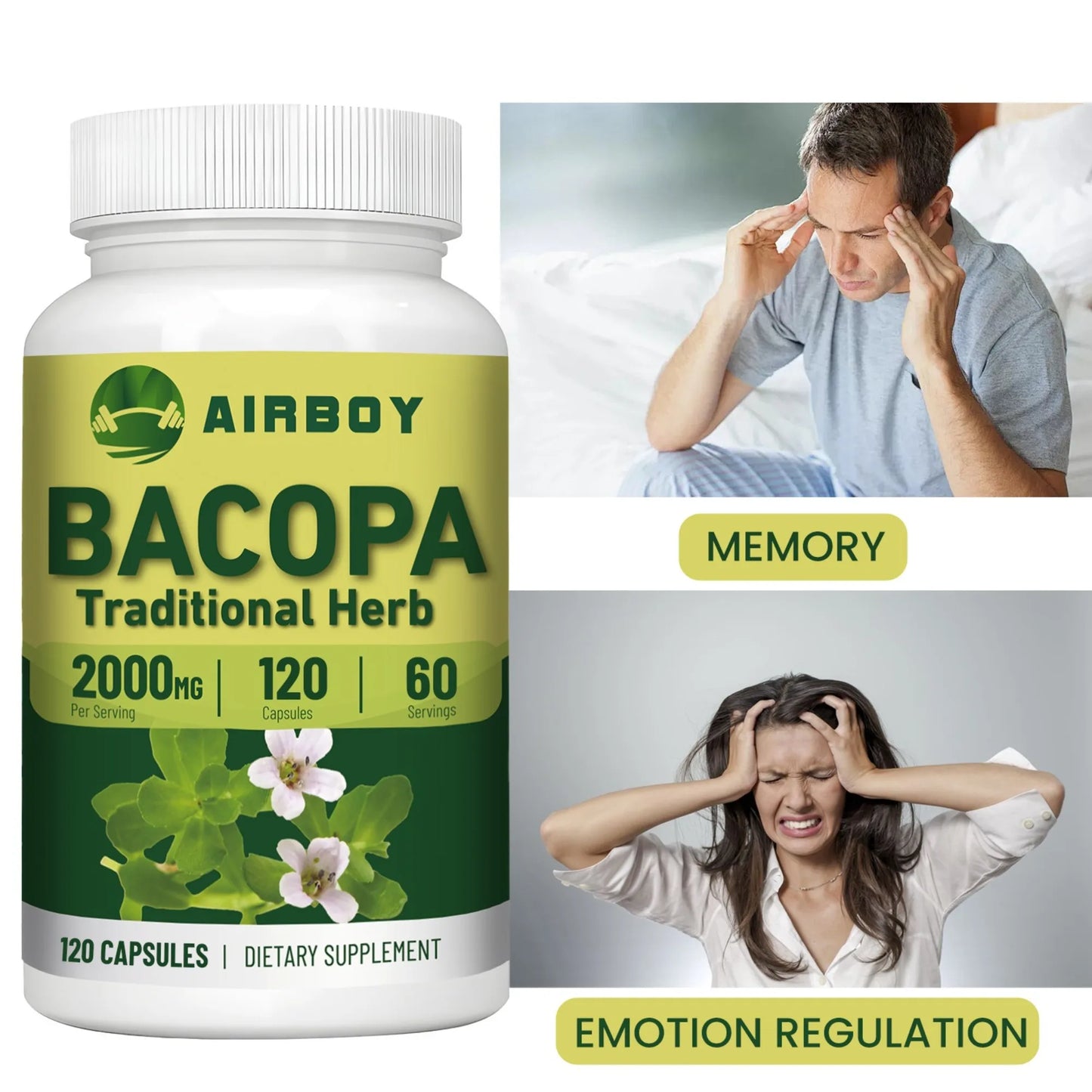 Bacopa Monnieri Extract Supplement - Brain Health Supports Performance Cognition, Enhances Energy & Stamina - 120 Capsules