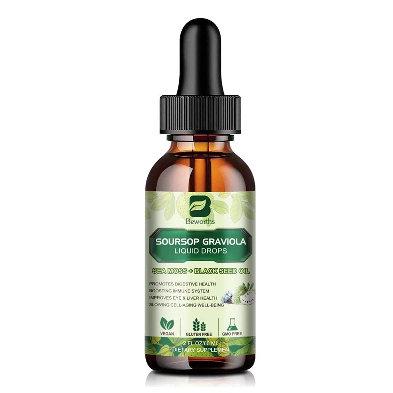 BEWORTHS Sea Moss & Soursop Graviola Extract Drops Support Immunity Digestion and Kidney Health Inflammatory Support Gluten-Free