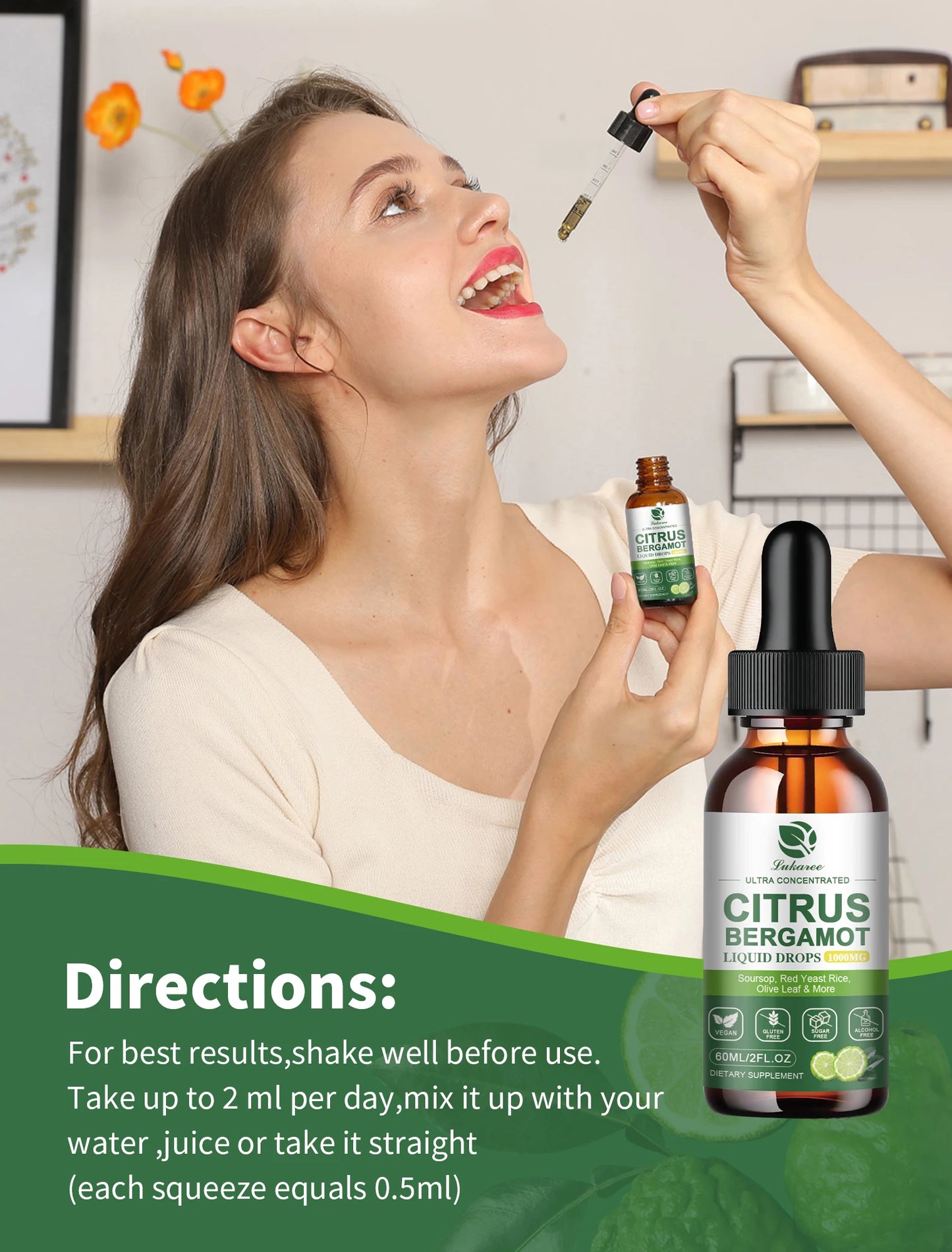 Citrus Bergamot Liquid Drops Natural Supplement with Soursop,Red Yeast Rice,Olive Leaf, High Absorption Support Overall Wellness