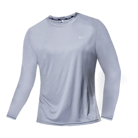 Summer Ice Silk Long Sleeve T-Shirt Men New Quick Dry Breathable Air Conditioning Outdoor Sun Protection Running Outer Wear