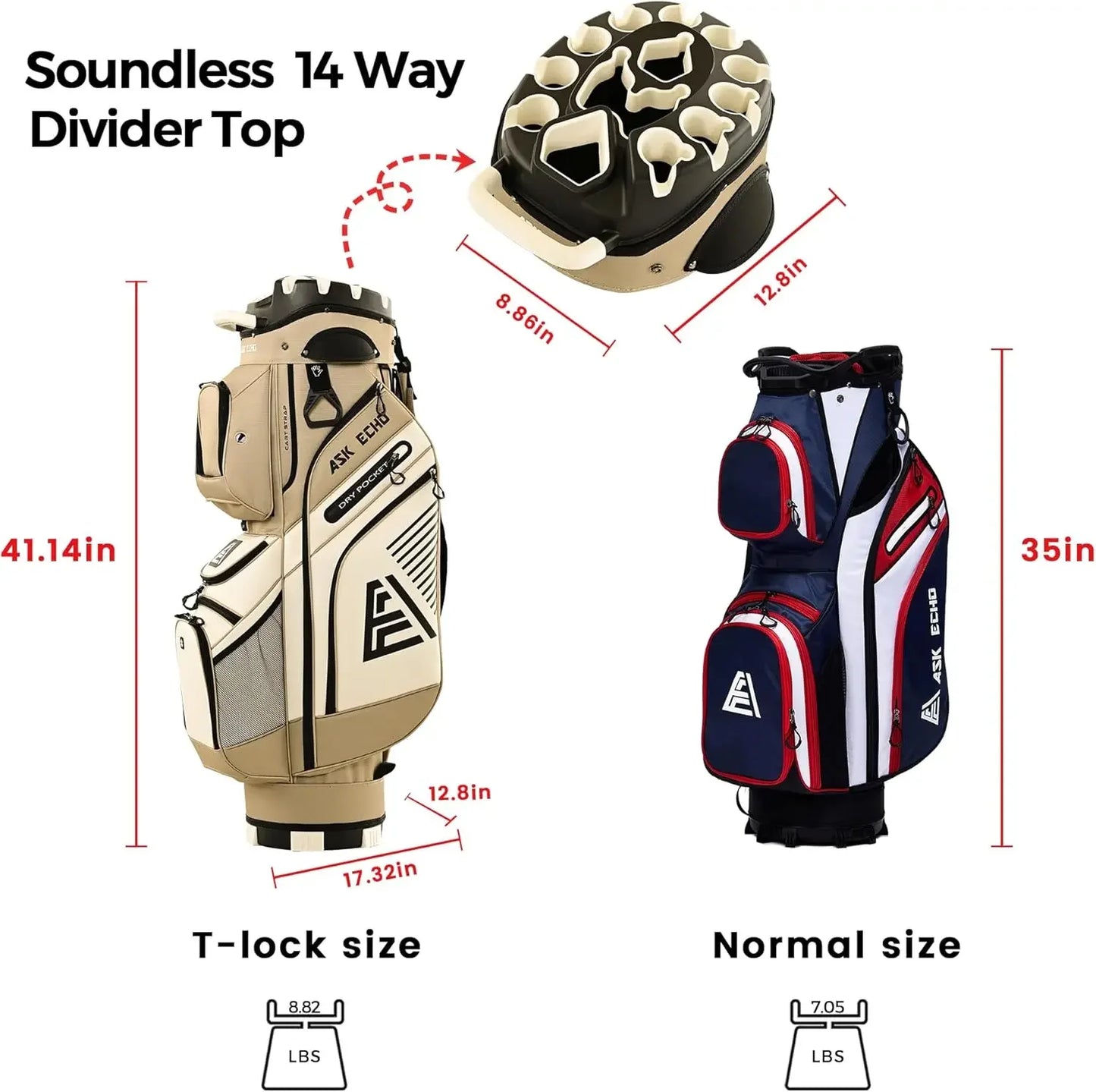 2024 T-Lock Golf Cart Bag with 14 Way Organizer Divider Top, Premium Cart Bag with Handles and Rain Cover, for Men