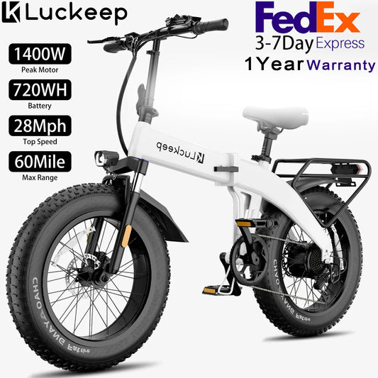 Luckeep X1 LIte Fold Electric Bike 1400W Peak Motor 48V15AH Removable Battery E Bike 20 Inch Fat Tire Commuter Electric Bicycle