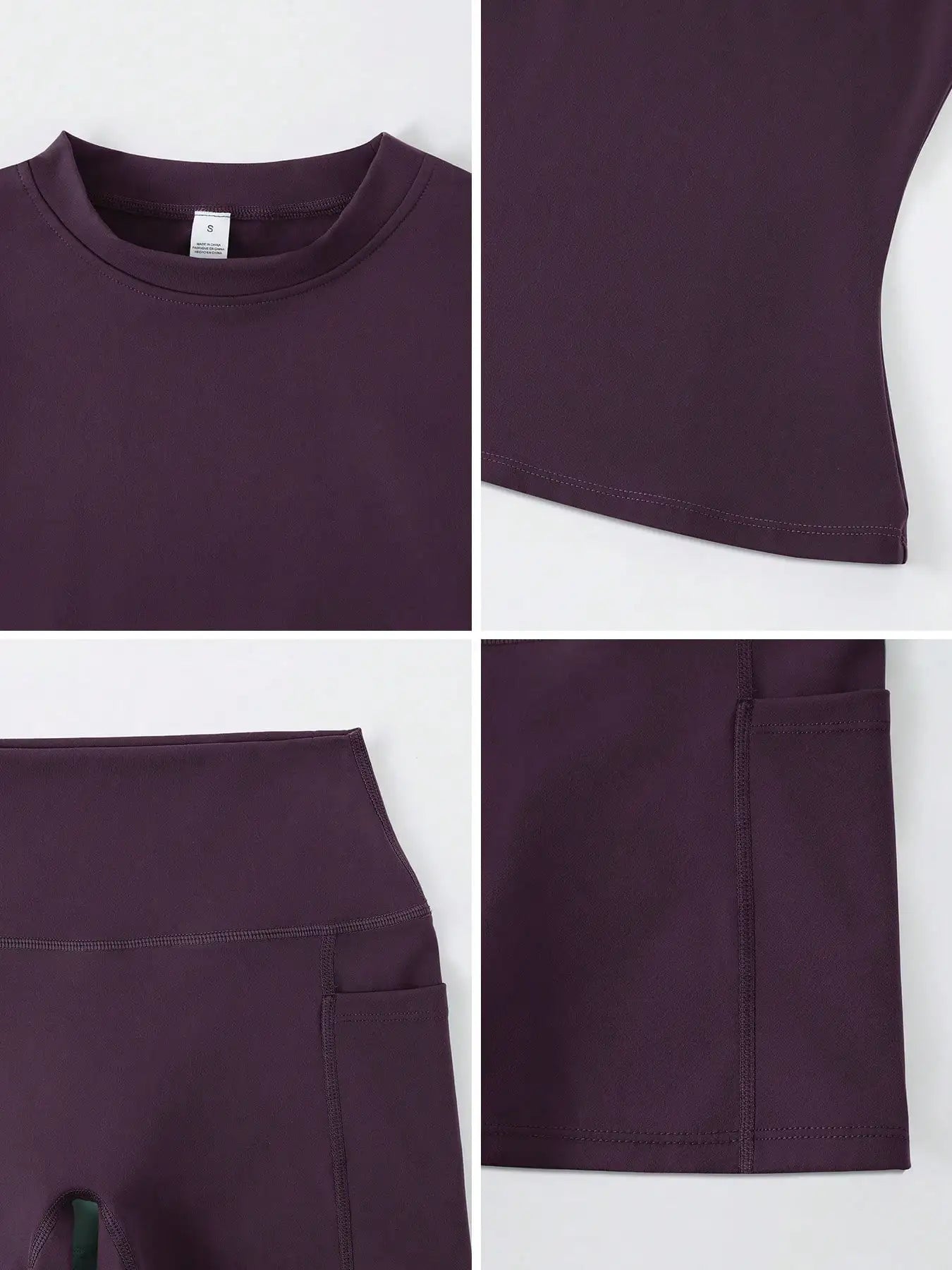 Women's Solid Purple Seamless Short Sleeve Sports Set - High Elastic & Slim Fit for Yoga, Gym, Running