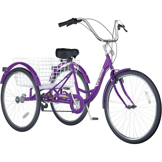 24 26 Inch 1 7Speed Adult Tricycle with Basket 3 Wheel Adult Tricycle Cruise Bike for Women Men Seniors