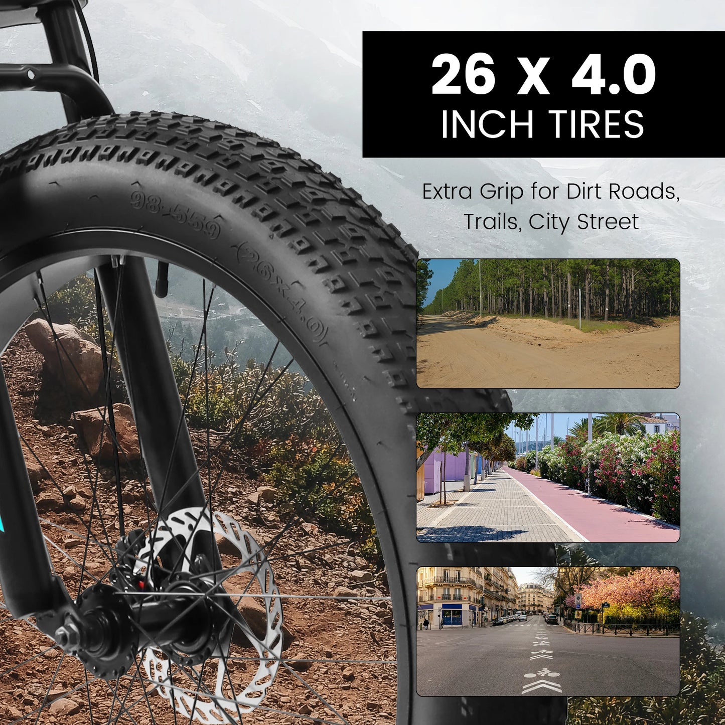 26 inch Mountain Bike, Full-Suspension 21 Speeds Drivetrain with Disc-Brake MTB Bicycle, 26*4" Fat tire Bike for Men or Women.