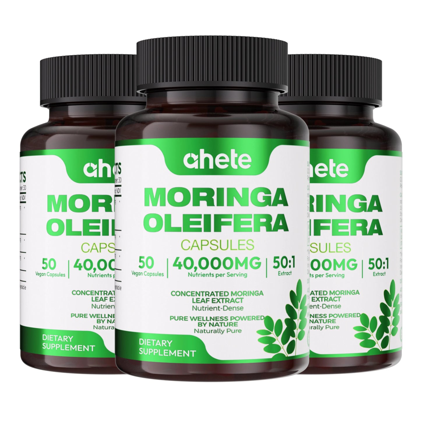 AHETE Moringa Capsules with Turmeric & Black Pepper - Glowing Skin, Antioxidant, Detox & Slimming Support, Vegan