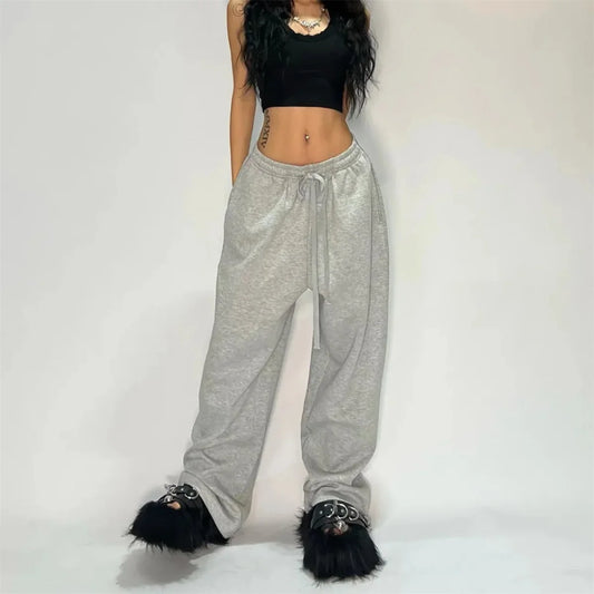 Solid Loose Sweatpants Women Wide Leg Y2K American Retro Pant Female Joggers Baggy Pants Hip Hop Oversized Trousers Streetwear