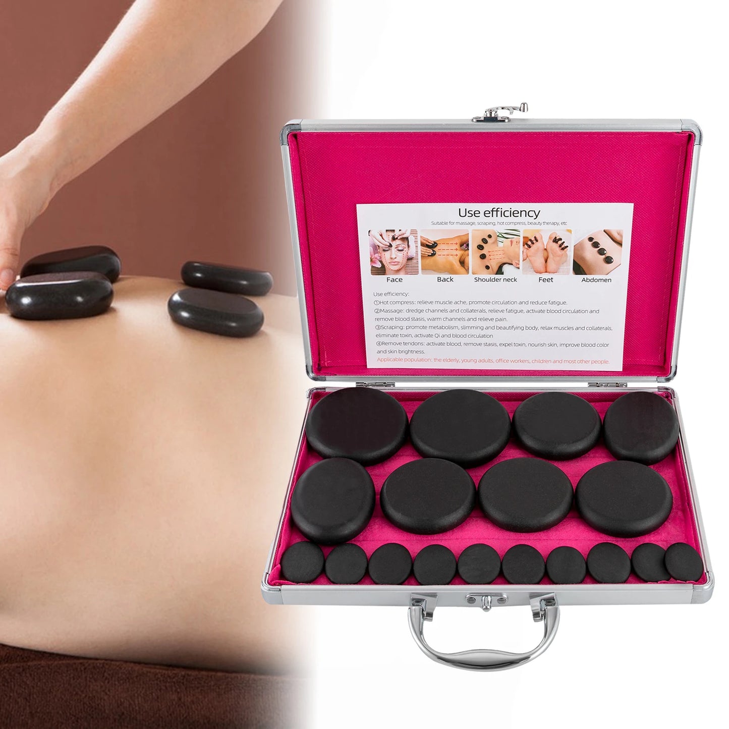 Hot Stones Massage Set with Heater Box 16 Essential Massage Stones Portable for Salon and Home Spa Use Relaxing Healing Relief