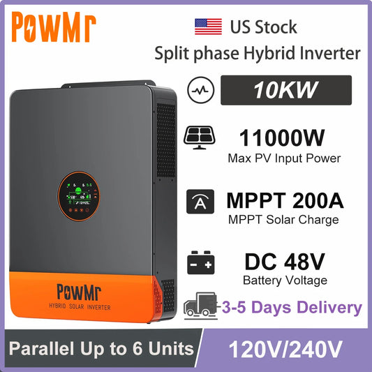 PowMr Split-Phase 48V 10KW Hybrid Inverter 120/240V AC With 200A MPPT Solar Controller Max PV 500V Fit Lithium Battery Home Use