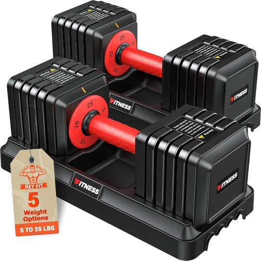 Adjustable Dumbbells 2 Pieces 1 Second Weight Dumbbells 5 in 1 Free Adjustable with Nonslip Textured Handle for Home Gym