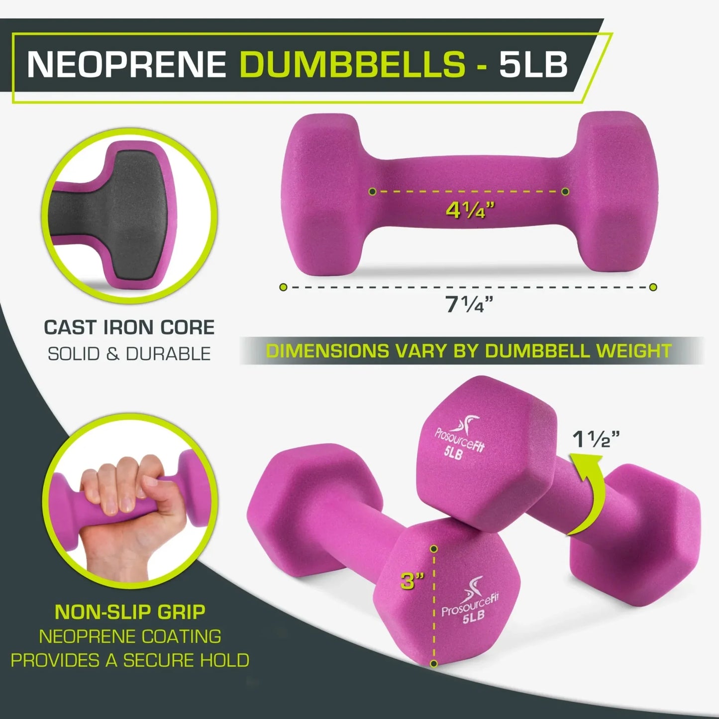 Neoprene Coated Dumbbells - Set of 2 (5 lbs each), Dumbbell Set, Dumbbells, Hexagonal, Versatile